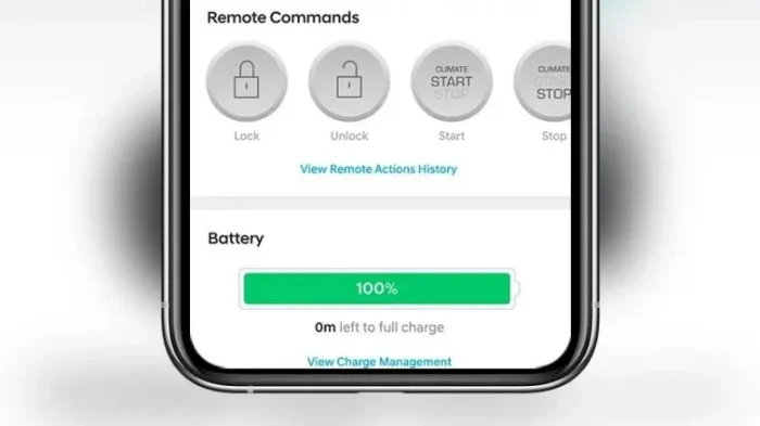 Illustration of the Blue Link app interface with the Remote Start option highlighted, showing the steps to activate the remote start feature.