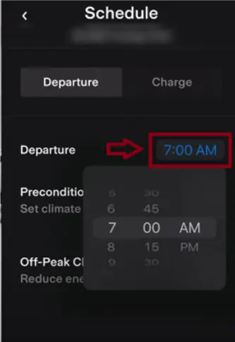 The departure tab has a changeable timer setting in which the user is able to specify the time of departure.