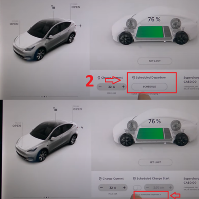 The schedule departure may not be set as default and will require changing according to the highlighted text below the second picture.