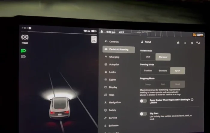 display setting screen on tesla model 3