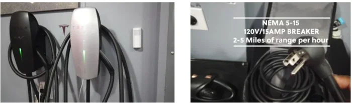 Comparison of Tesla charging methods, highlighting the Wall Connector and standard outlet options.