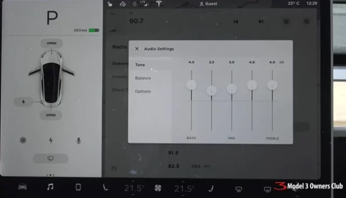 tesla media player audio setting