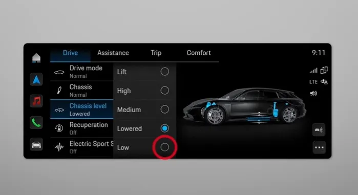 The different suspension settings on the Porsche Taycan